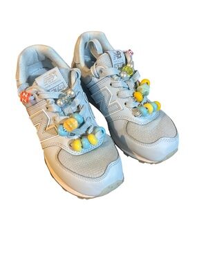 New Balance Kids Light Blue Sneakers with Yellow & Aqua Bead Accents Sz 1.5